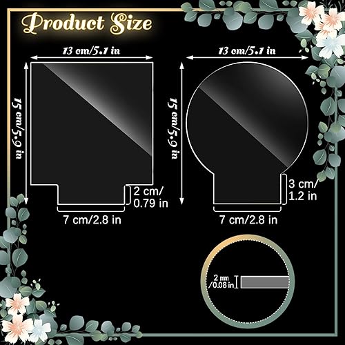 Miniatura 9 de 20 piezas de acrílico de 0.079 in para base de luz, hoja de acrílico transparente fundida cuadrada y redonda de panel acrílico, letrero en blanco