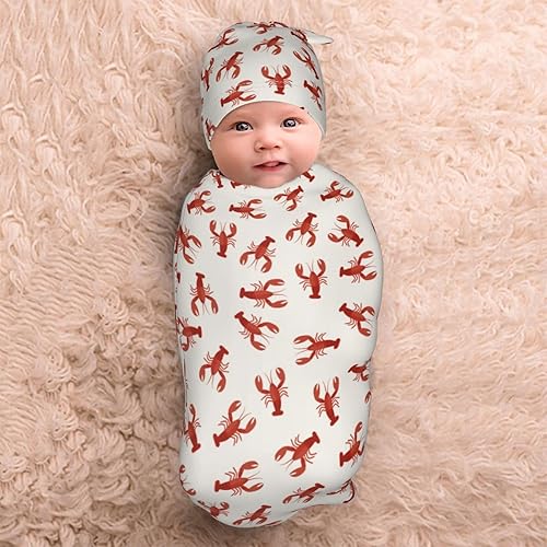 Miniatura 9 de Red Lobsters Crawfish Baby Stuff - Manta para envolver con gorro, suave y elástica, manta para recién nacido, saco de envolver para regalo de niño y