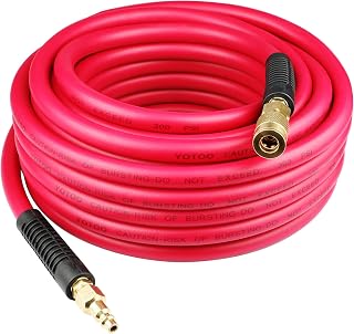 YOTOO Hybrid Air Hose 3/8-Inch by 50-Feet 300 PSI Heavy Duty, Lightweight, Kink Resistant, All-Weather Flexibility with 1/4-Inch Industrial Air Fittings and Bend Restrictors, Red