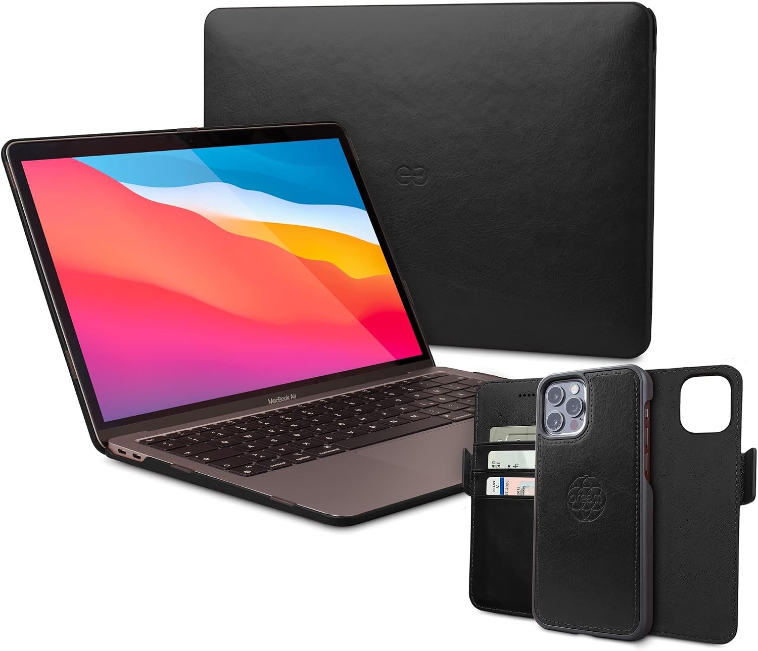 Dreem Bundle: Fibonacci Wallet-Case for iPhone 12 Pro Max with Euclid MacBook Air Case 13-Inch Hard Cover - Black