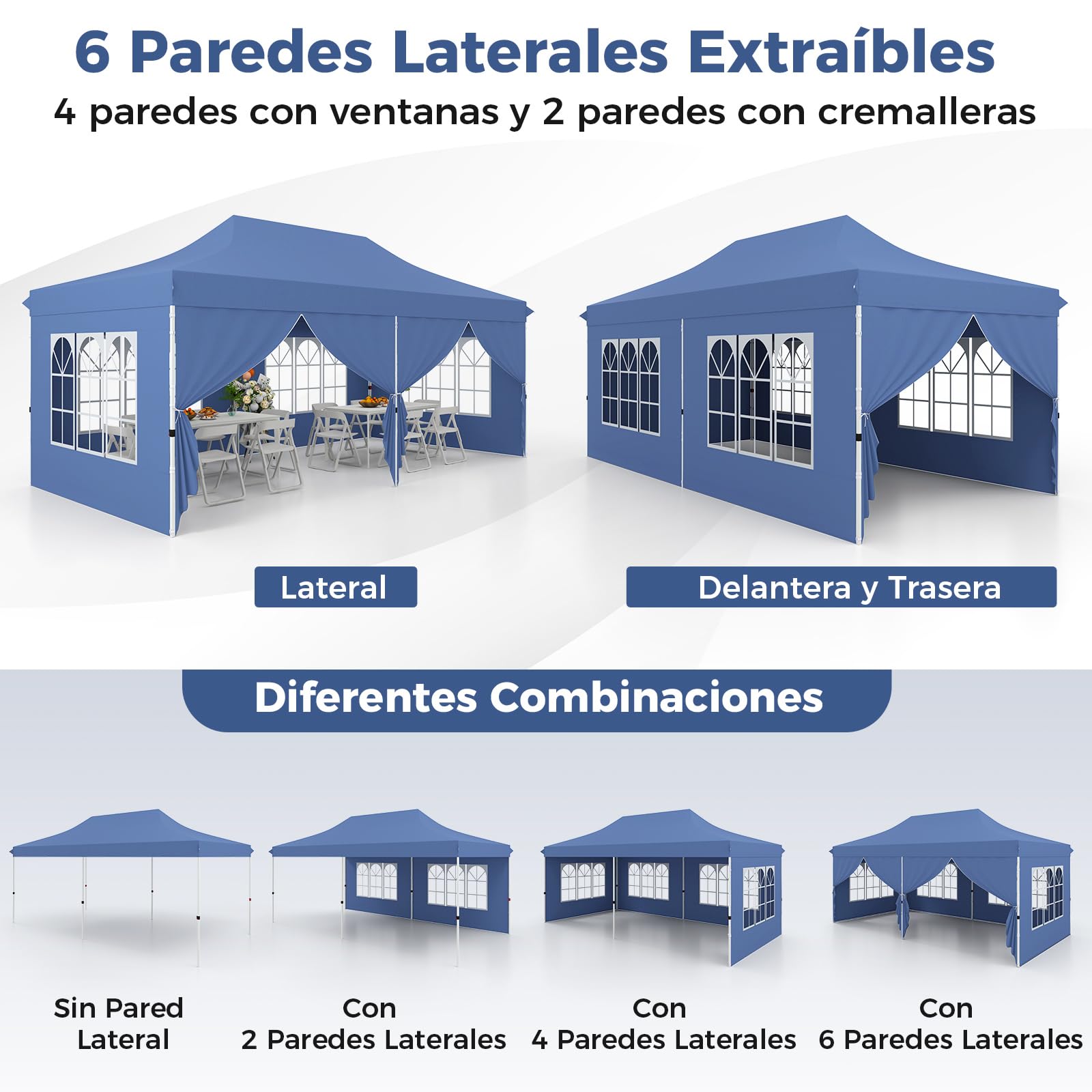 COSTWAY Carpa Plegable 3x6m, 6 Paredes Laterales Desmontables, Pergolas de Jardin Pop UP, Protección UV 50+ Impermeable, 6 Sacos de Arena, Cenadores Pabellón Jardin Exteriores (Azul)