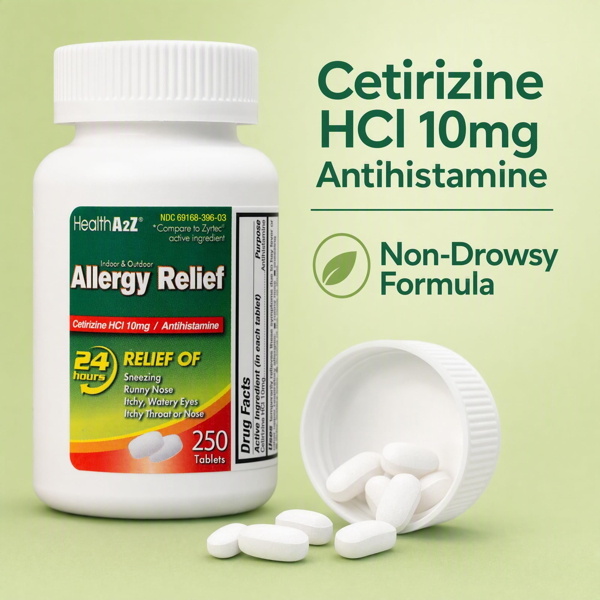 HealthA2Z® Cetirizine 10mg 24-Hour Allergy Relief, Dye Free, 250 Count — Amazon image 2