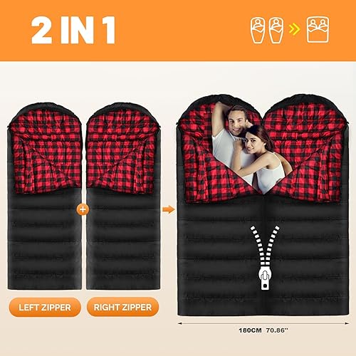 Miniatura 3 de POEPORE Saco de dormir de franela de algodón 0 grados para clima frío para adultos XXL saco de dormir portátil 4 estaciones impermeable con saco de