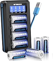 Vista 1 de Baterías de litio CR123A, 8 paquetes, 3.7 V, 800 mAh, 123 A, baterías recargables con cargador de 4 ranuras, batería CR17345 para cámara Arlo