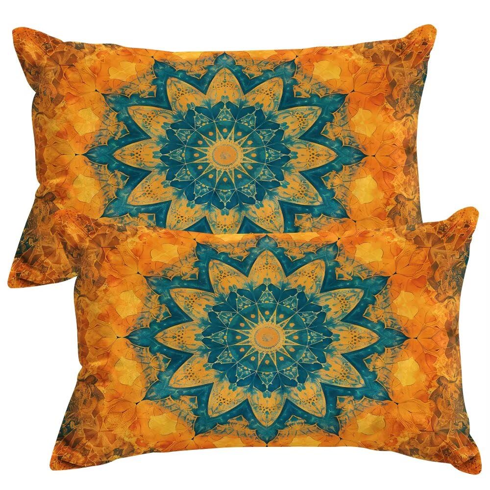 Set of 2 Velvet Cushion Covers 40x60 cm Retro Cushions Covers Decorative Throw Pillow Case Orange Sofa Pillows 16x24 Inch Rectangle Cushion Cover with Invisible Zipper for Livingroom Bedroom -SC497