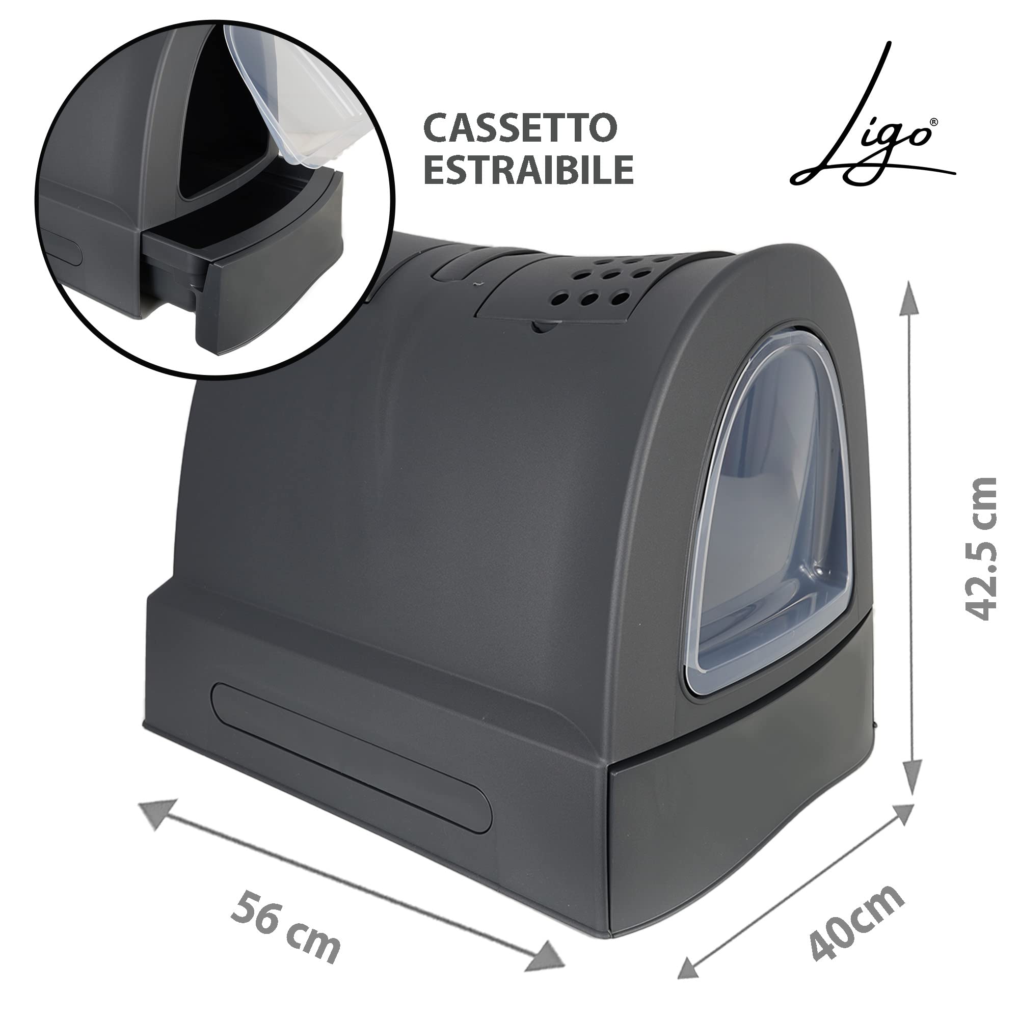Ligo - Lettiera Gatto chiusa Lettiera per Gatti con Filtro e Paletta contenitore sabbia igienico per gatto. MODERN (ANTRACITE)