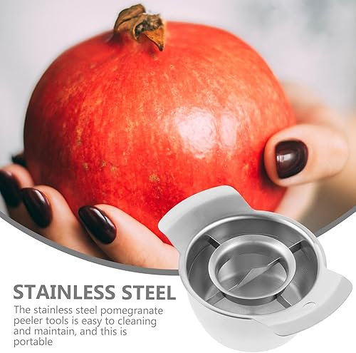 Miniatura 7 de Kichvoe Pelador de granada de acero inoxidable, herramienta de pelado de granada con cuenco y martillo de madera, herramienta de extracción de