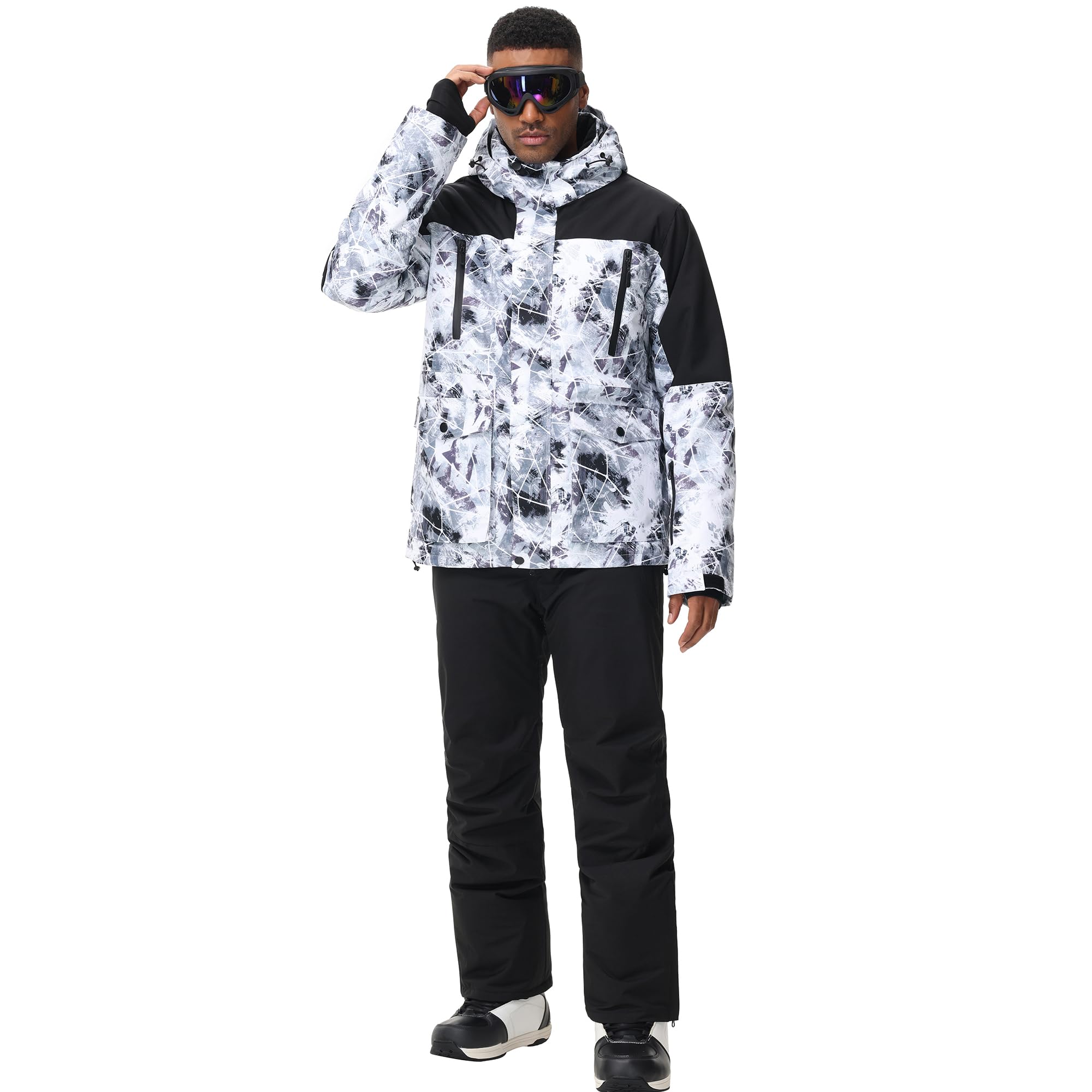 ALSOGO Trajes de esquí para hombre, 2 piezas, juegos de snowboard impermeables a prueba de viento invierno cálido chaqueta de esquí y pantalones conjunto para esquiar snowboard escalada