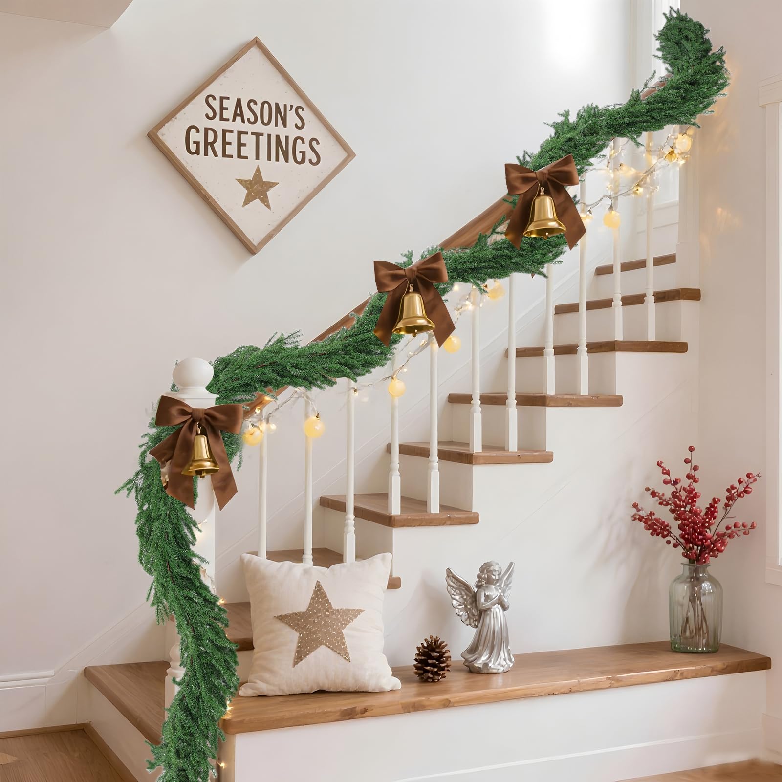 Rowfad Künstliche Norfolk-Kiefer-Girlanden, realistische Weihnachtsgirlande, künstliches Wintergrün für den Urlaub, Tischdekoration, Kaminsims, Wand, Innen- und Außenbereich, Weihnachtsdekoration (7,6
