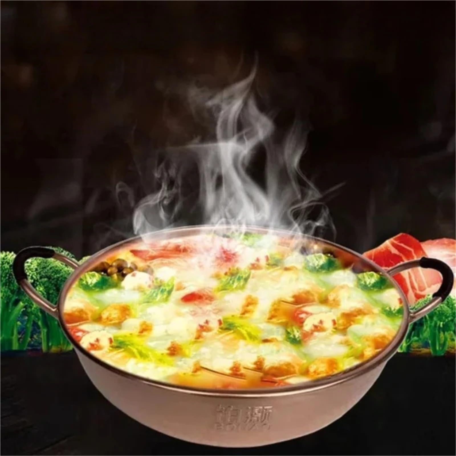 Hammered Kupfertopf Bratpfanne aus reinem Kupfer, Woks, gehämmerter Hot Pot, universelles Wärmespeicher-Kochgeschirr for alle Herdarten, praktische Suppe(28cm wok)