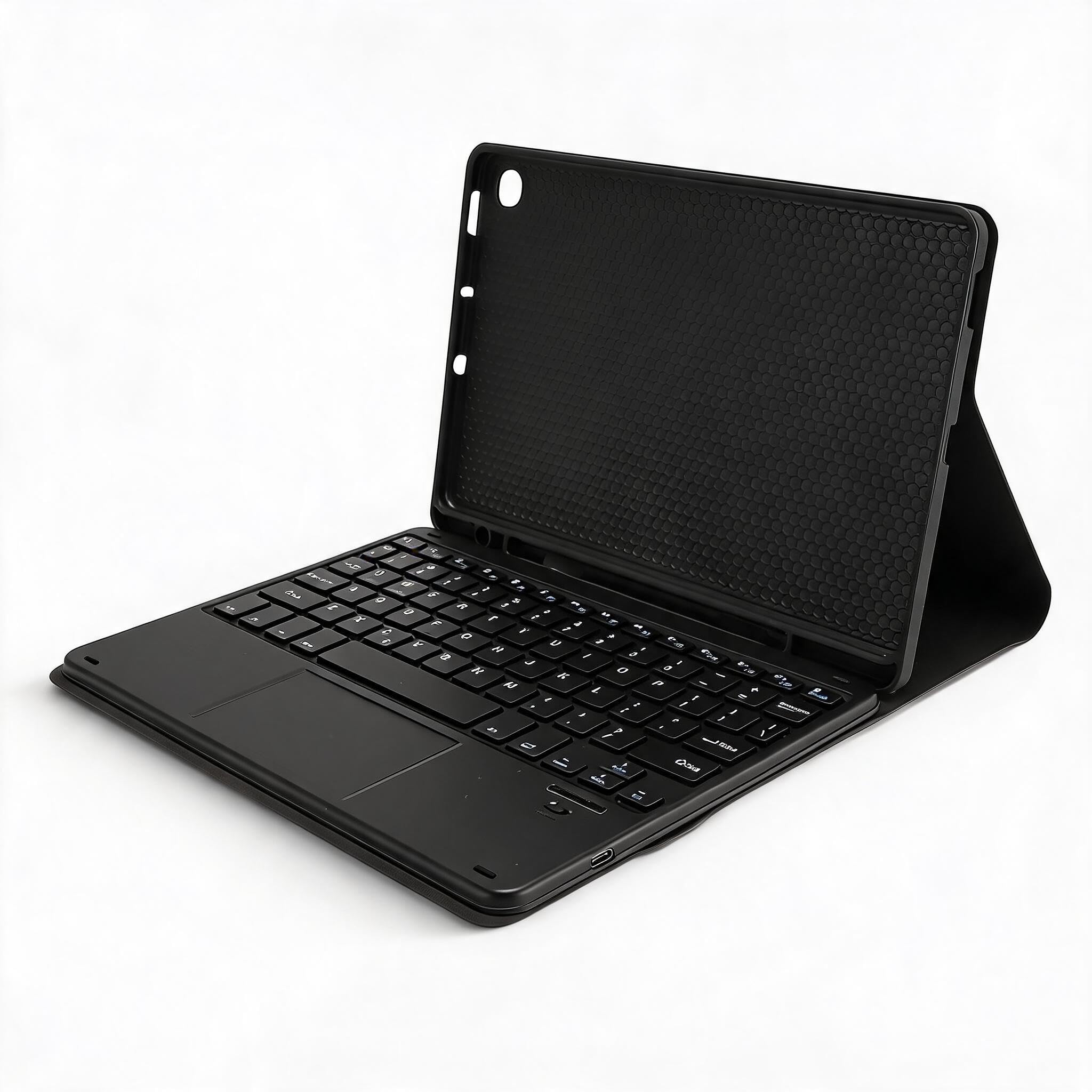 Custodia per Tablet con Tastiera, Cover Bluetooth Touchscreen Protettiva con Batteria Ricaricabile per Lavoro Viaggi PU Pelle Nera 10,4 Pollici 1 Pezzo