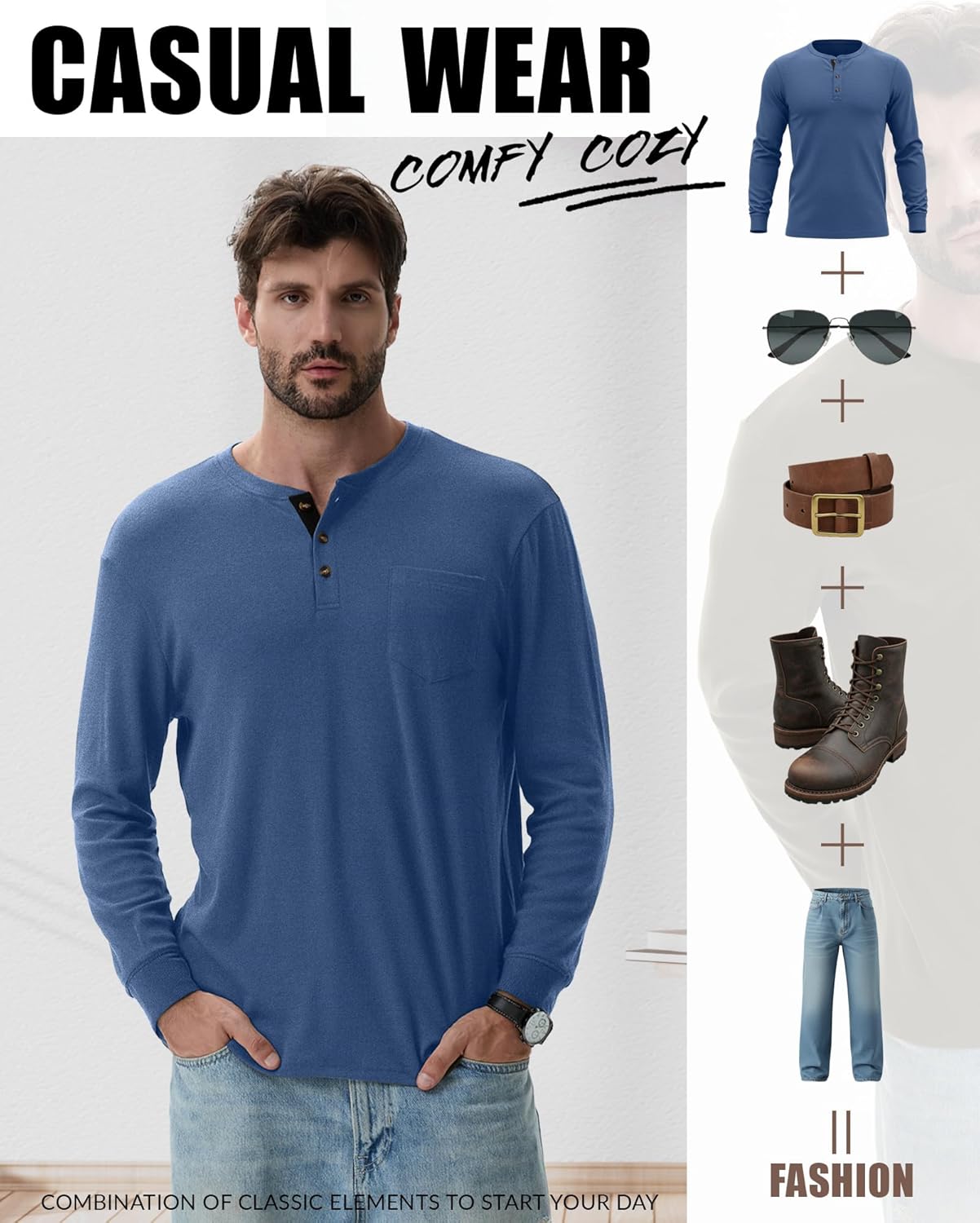 Riyiper 3 Pack Men's Henley Shirts Long Sleeve Slim Fit Fall Casual Fashion Tops with Pocket Round Neck Button Basic Tee - Image 6