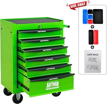 Rolling Tool Box 6 Drawers, Mechanics Tool Chest with Wheels, Tool Box Organizer with 7 Tool Storage Boxes, Lockable Tool Storage Cabinet for Home Garage Workshop Warehouse Repair Shop, Green