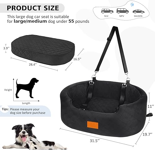 Miniatura 3 de Asiento de automóvil para perros grandesmedianos, asiento de automóvil para mascotas para perros de menos de 55 libras o 2 perros pequeños, asiento