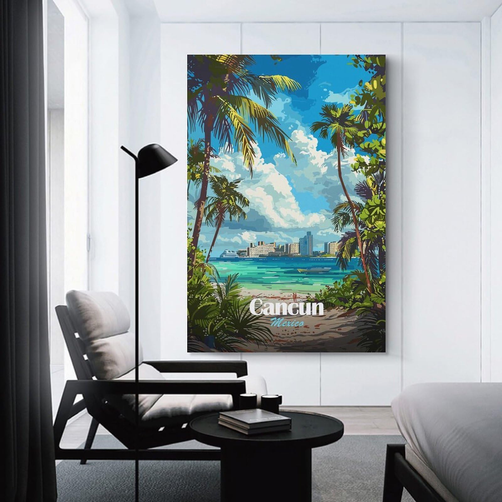 Junmoney Cancun Mexico Tropical Beach Illustration Home Decor Wall Art 20x30inch(50x75cm), for Office, Study Or Home Workspace, Home Office Artwork with Decorative Appeal
