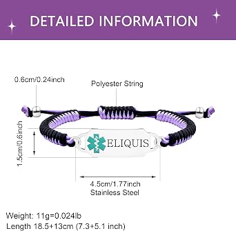Customizable Medical Alert Bracelet – Laser Engraved Emergency ID Stainless Steel Tag, Hypoallergenic Adjustable Two-Tone Handmade Cord, for Daily Wear and Outdoor Activities