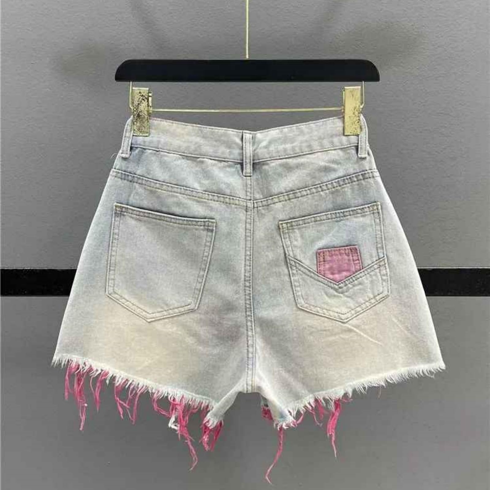 Shorts Jeans Donna Fori Donne Pantaloni in Denim Corti Estate Alta Vita Rosa A Gamba Larga Zipper Volare Femminili-Pink-l