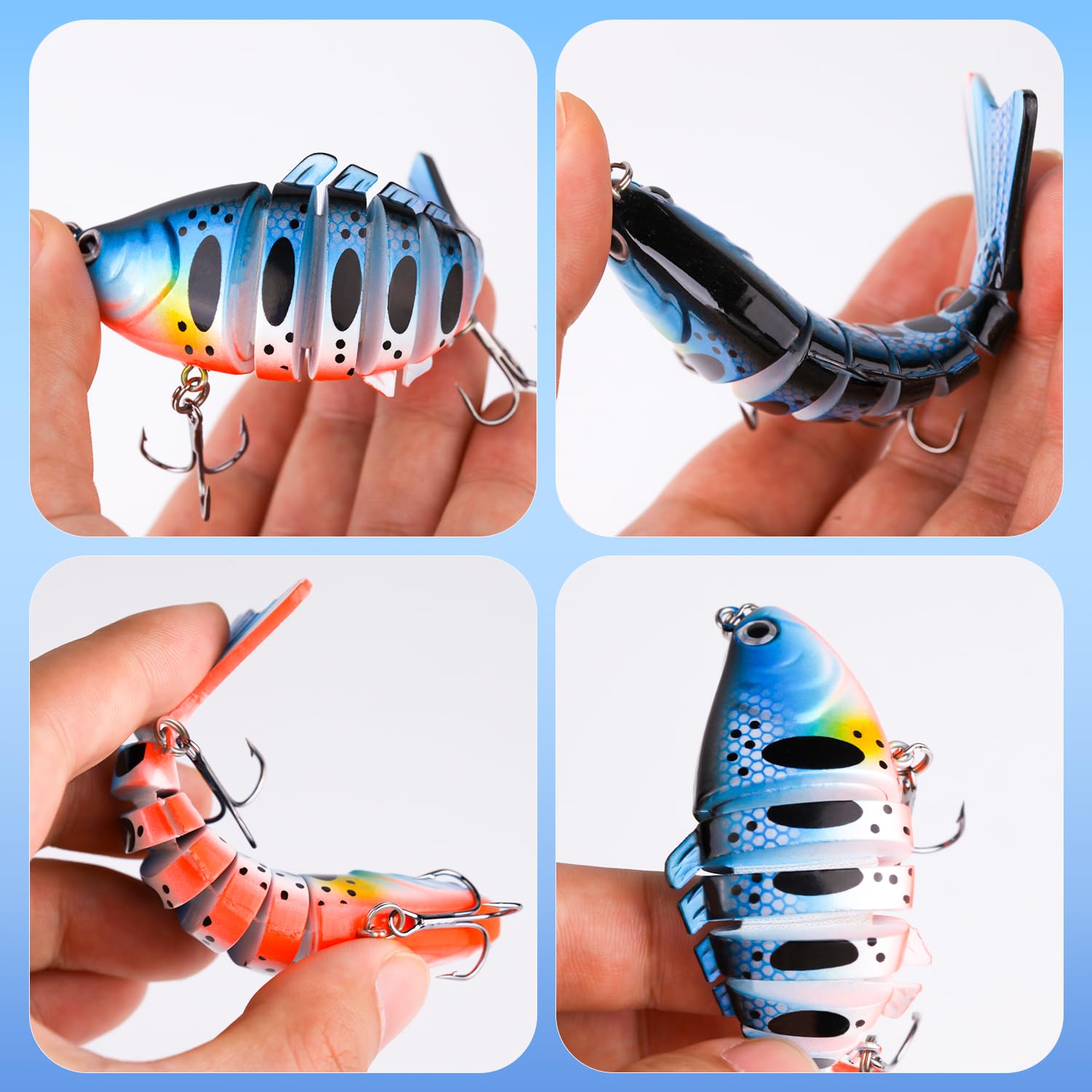 TSKS Kit de 15 señuelos de pesca para lubina, lucio, pez lucio, trucha, lucioperca, trucha, incluye cebos multiarticulados, pato, araña, ranas, peces suaves y con hélice giratoria flotante, tractor,