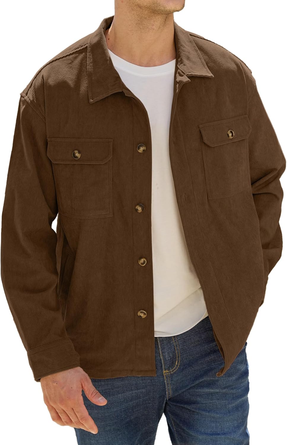 PLEPAN Men's Corduroy Shacket with 4 Pockets (Chest & Side Slant) Button Down Work Jackets Casual Long Sleeve Shirt Jacket - Image 5