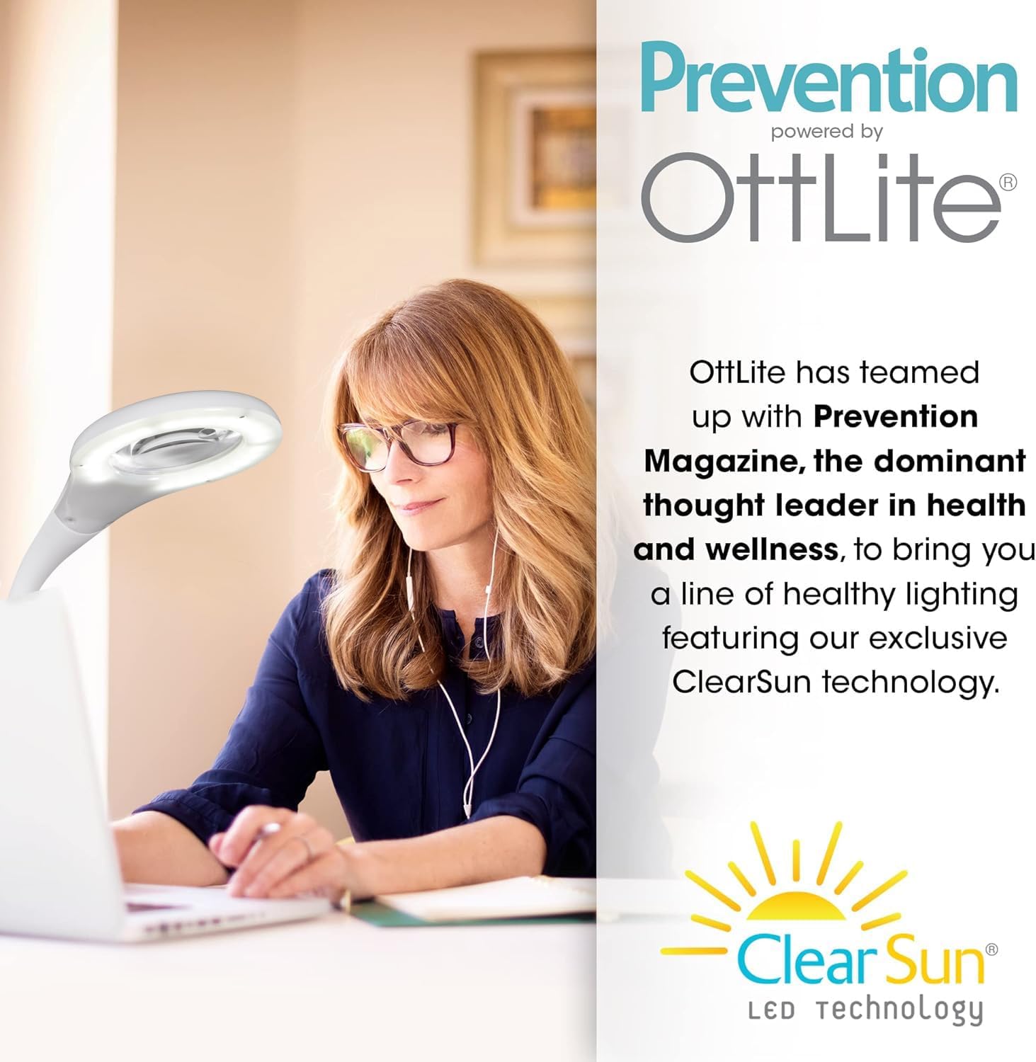 OttLite Prevention LED Magnifier Lamp, White, Shipper