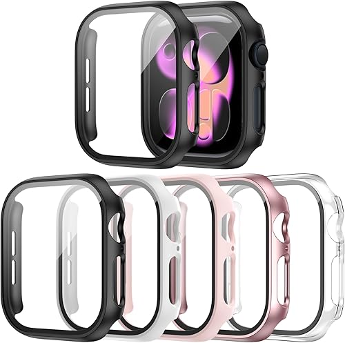 Miniatura 19 de Haojavo Paquete de 5 fundas rígidas de policarbonato con protector de pantalla de vidrio templado para Apple Watch de 1.575 pulgadas SE 3 (2025) SE