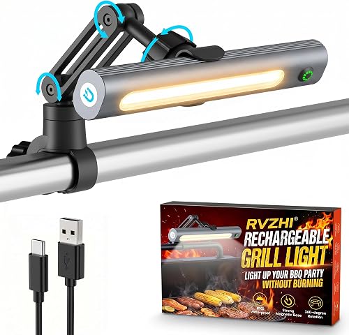 RVZHI Rechargeable Grill Light 300 Lumens LED BBQ Light with Magnetic Base & Clamp for Gas, Charcoal & Smoker Grills RVZHI Rechargeable Grill Light 300 Lumens LED BBQ Light with Magnetic Base & Clamp for Gas, Charcoal & Smoker Grills