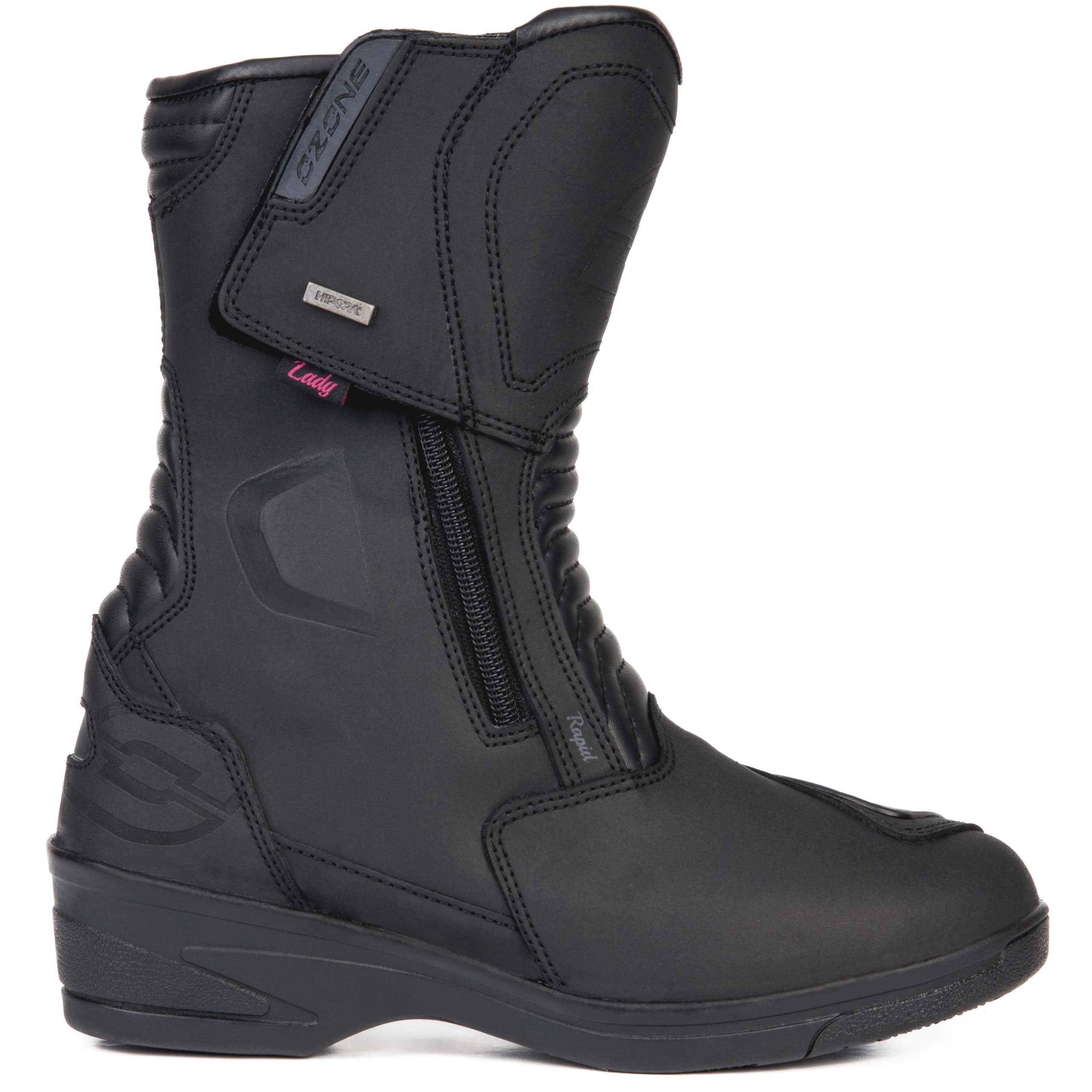 OZONE MOTO Rapid High Heel Lady Bottes de Moto Femme | Cuir PU | Membrane Hipora Imperméable | Talon de 7 cm | 2 Longues Fermetures éclair | Renforcé Orteils, Talons, Chevilles | Tailles jusqu'au 41