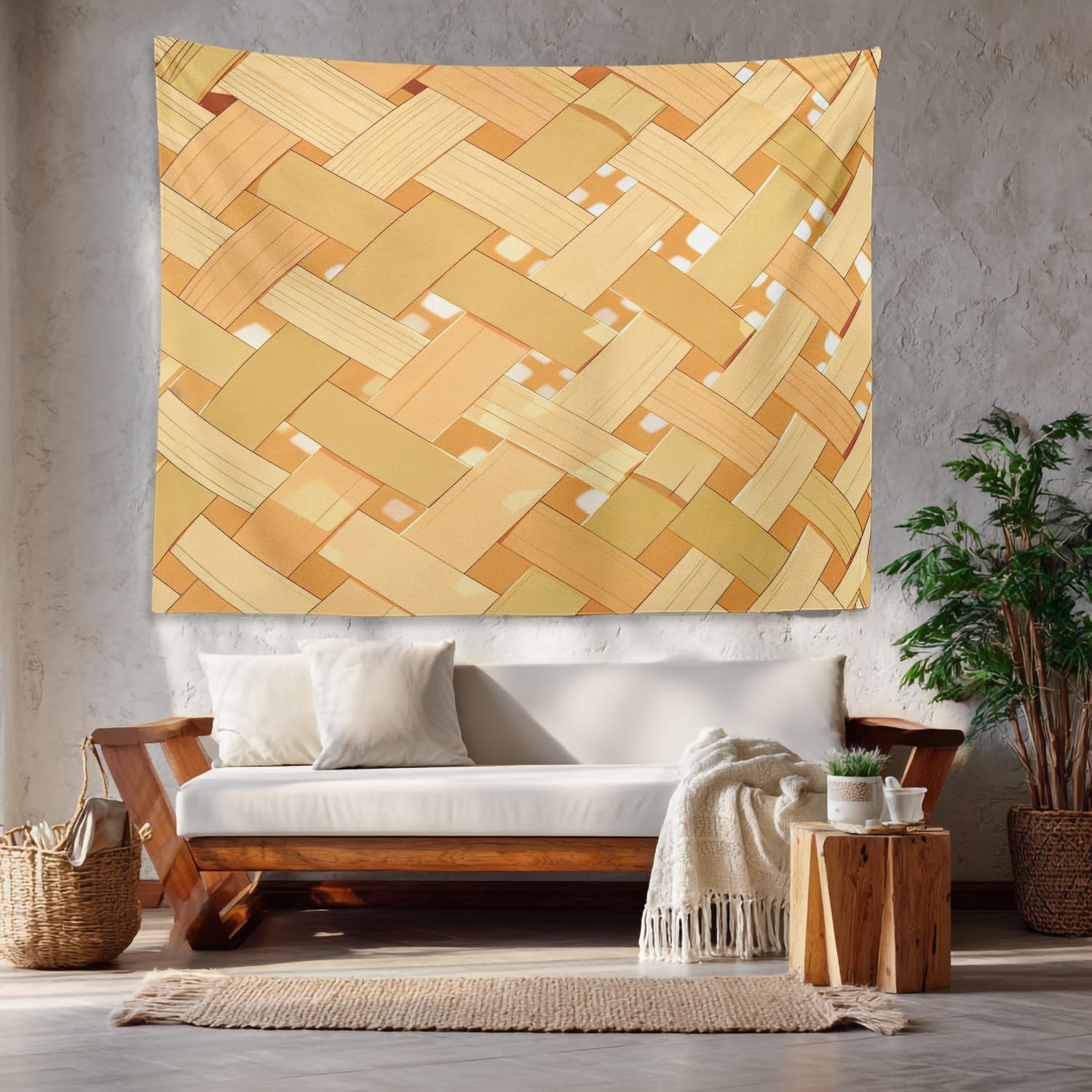 BaoNews Bamboo Wood Tapestry,Woven Bamboo Large Wall Hanging Polyester Tablecloths Tapestry Bedroom Room Living Room Dorm 59.1 x 82.7 Inches
