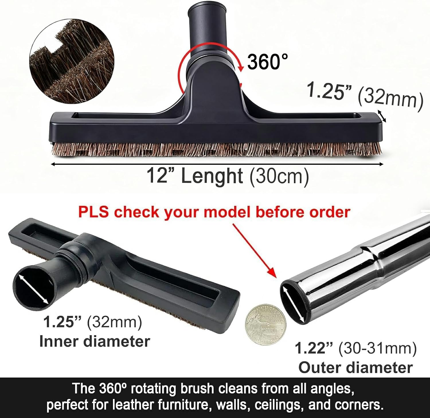 16 Pcs Universal Vacuum Attachments Kit for Shop Vac Accessories with 2 1/2" to 1 1/4" & 1 7/8" to 1" Hose Adapter for Shop Vac, 1 1/4" Shop Vacuum Cleaner Attachments, Household Cleaning Vacuum Kit