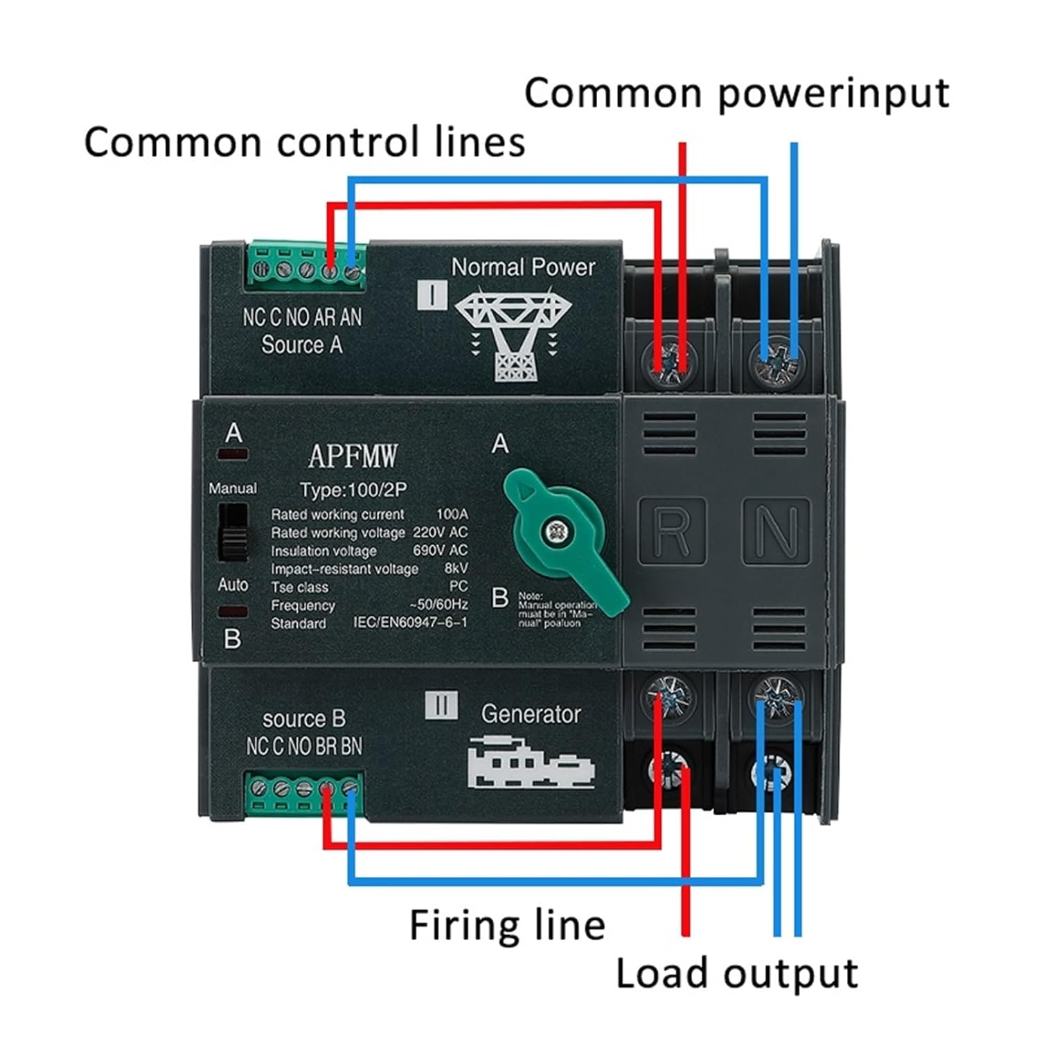 2P 220V Dual Power Automatic Din Rail Transfer Switches Uninterrupted 16-100A(220V 40A)