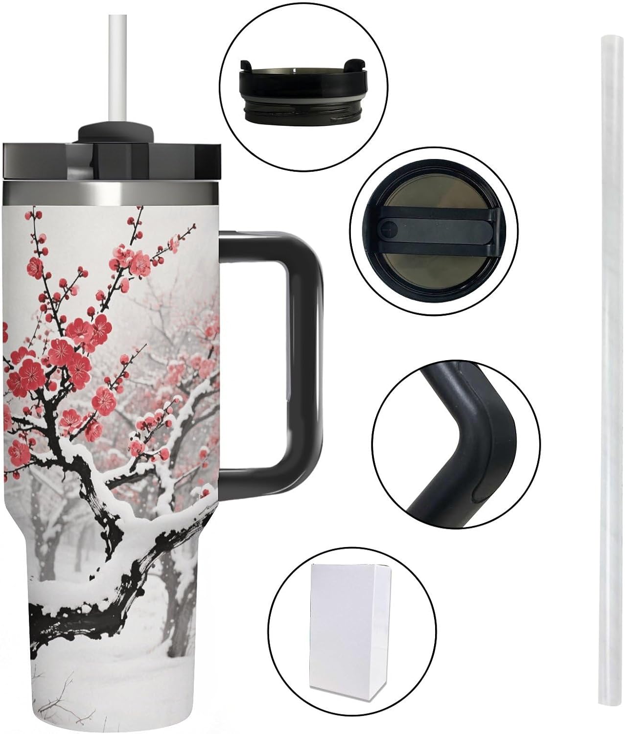 Stainless Steel 40oz Tumbler Travel Mugs, Winter Plum Grove image 4