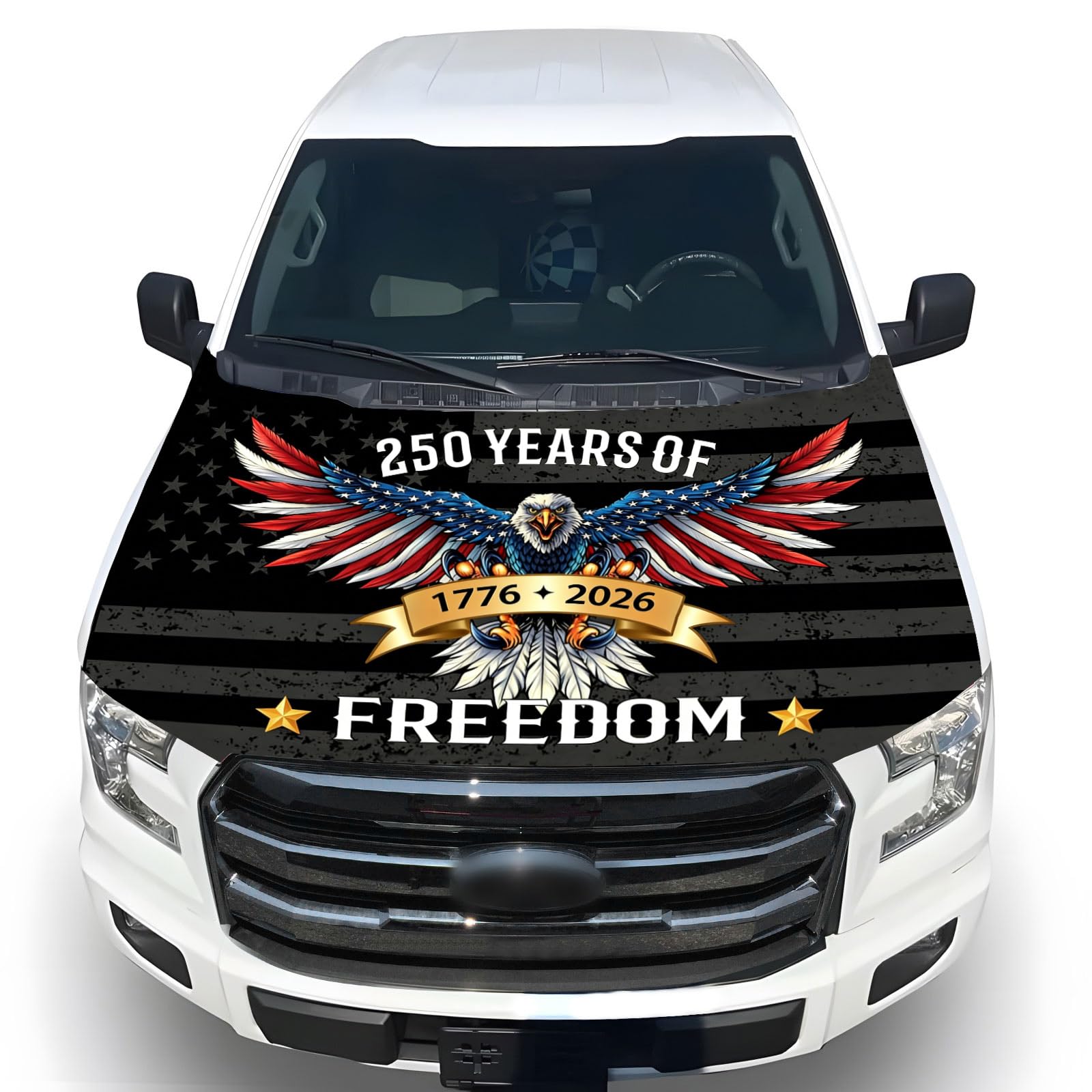 American Car Hood Cover - 59x51 American Car Hood Cover Flag Bonnet Banner with 2 Adjustable Triangular Fasteners, Universal Fit for Trucks, SUV, Patriotic Commemorative Hood Flag