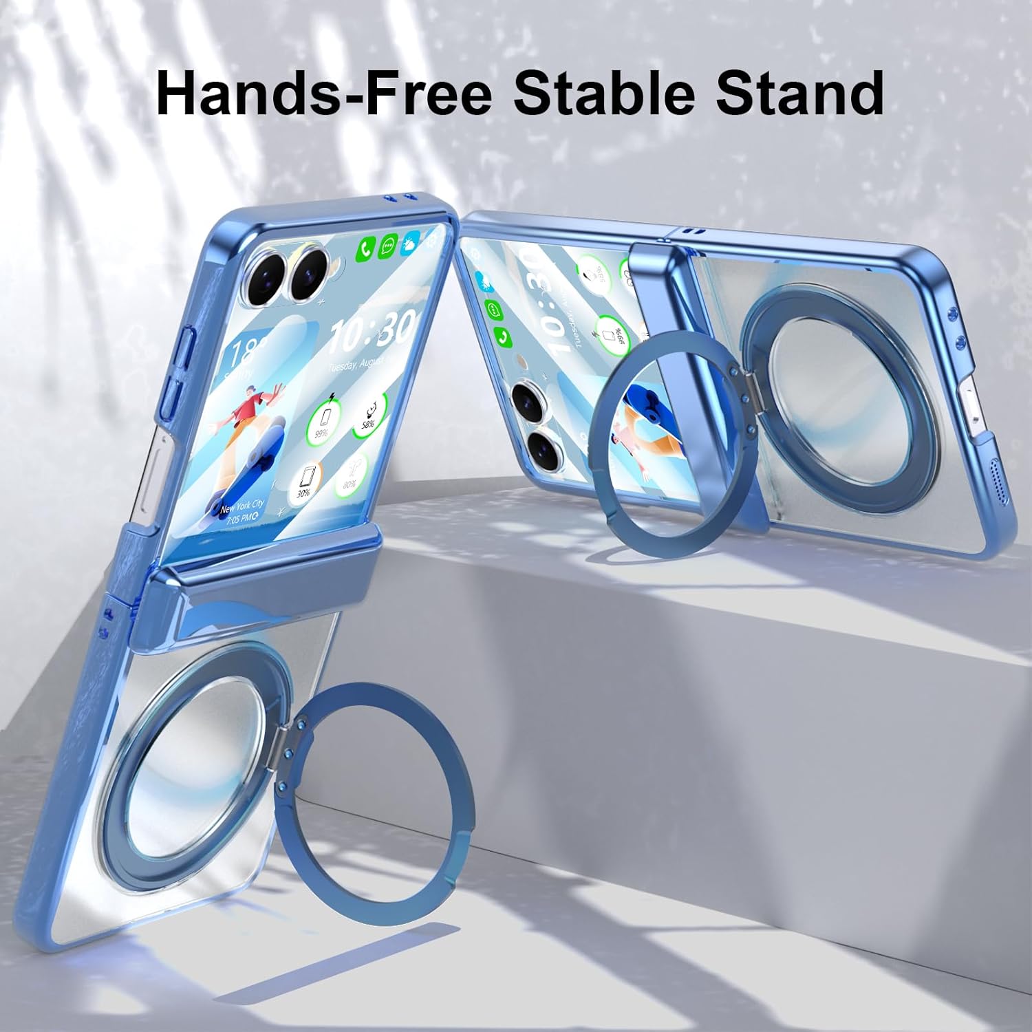 Designed for Z Flip 7 Case Clear,Compatible with MagSafe, Built-in Kickstand & Screen Protector & Hinge Protection, Slim Protective Phone Case Plating Cover for Samsung Galaxy Z Flip 7 (Blue)