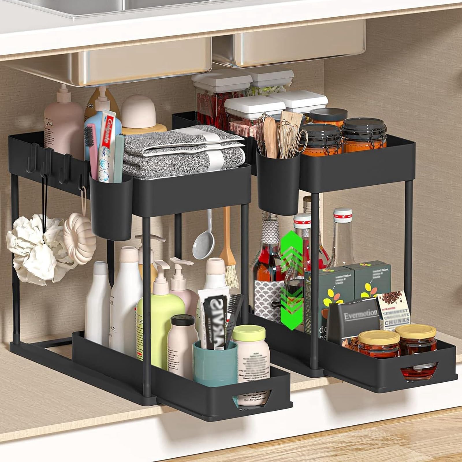 QIYUNI Under Sink Organizers organizers Pull Out Kitchen Pantry Drawers Kitchen Sink CabinetCloset and Storage Multi-Purpose Bathroom Cabinet Black (Black)