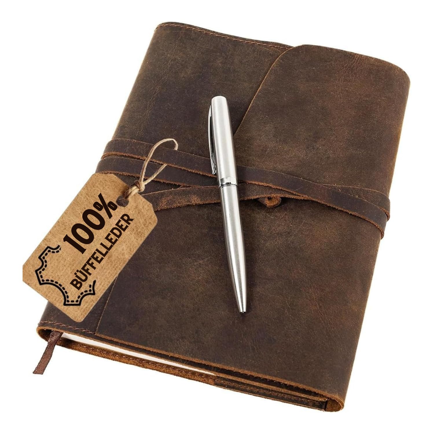 moonster Leather Journal Refillable Notebook - Writing Journals for Women, Mens Journal Leather Notebook Cover with Pen - Leather Bound Lined Paper A5 Travelers Diary - Travel Journal for Writing