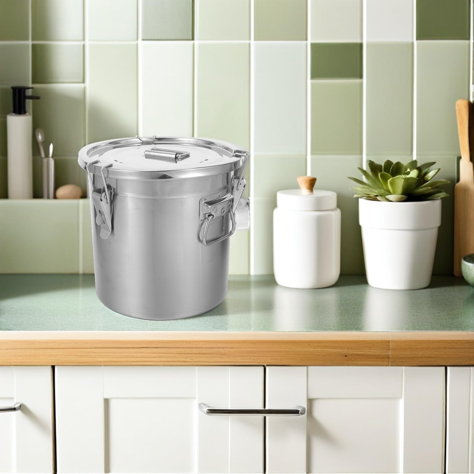 Recipiente con Tapa Extraíble para Almacenar Alimentos de Acero Inoxidable 12l y Cierre Hermético para Cocina y Despensa