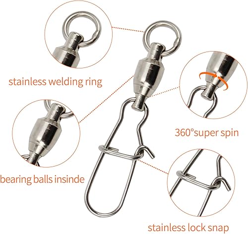 Miniatura 3 de ZRUOYI Kit de bloqueo giratorio de pesca Duo Lock Snap 5 Tamaño 75 Uds. Rodamiento de bolas de pesca giratorio de alta resistencia inoxidable agua