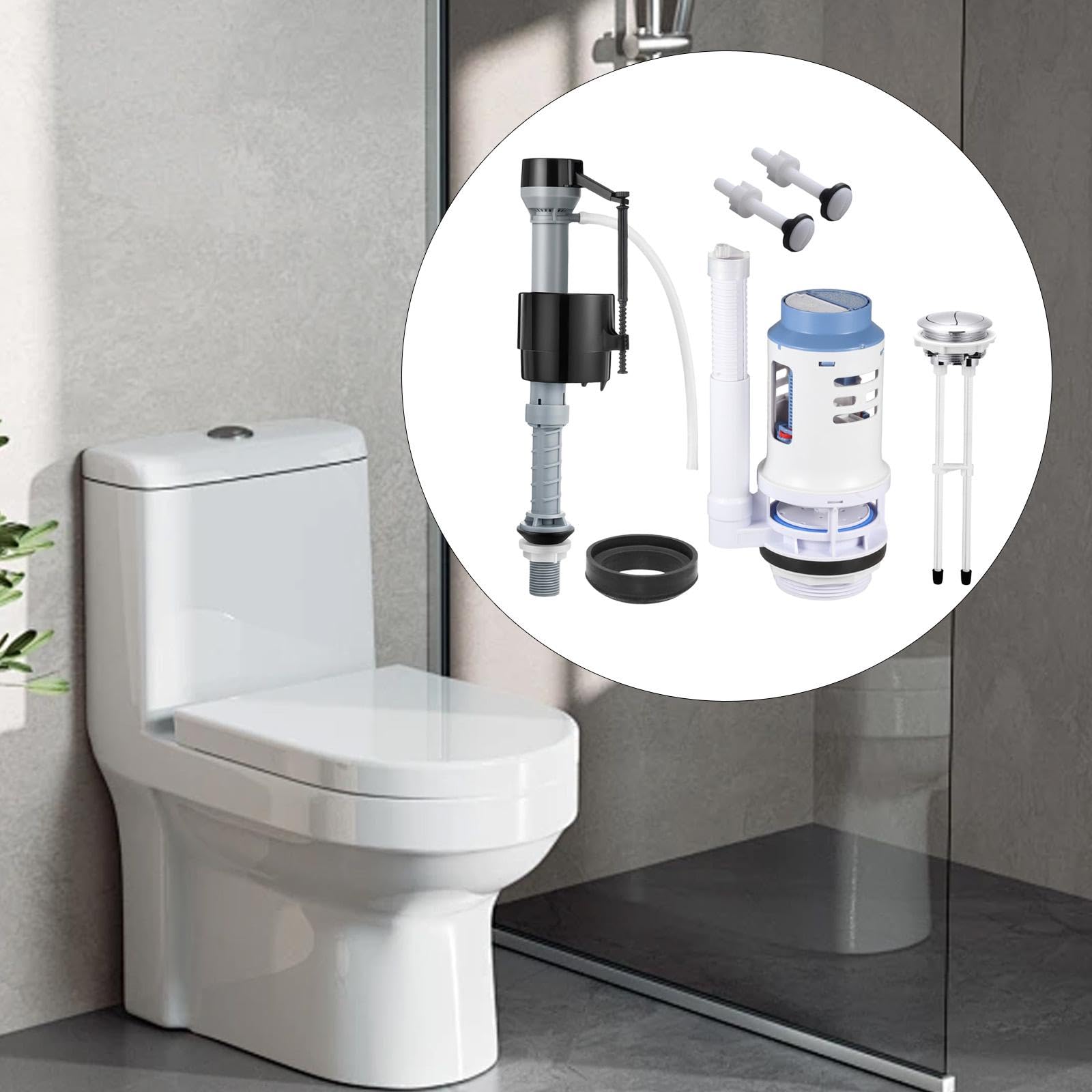 MagiDeal Kit di riparazione per valvola di scarico doppia per WC, pulsante di facile installazione, guarnizione con bulloni, valvola di riempimento e scarico