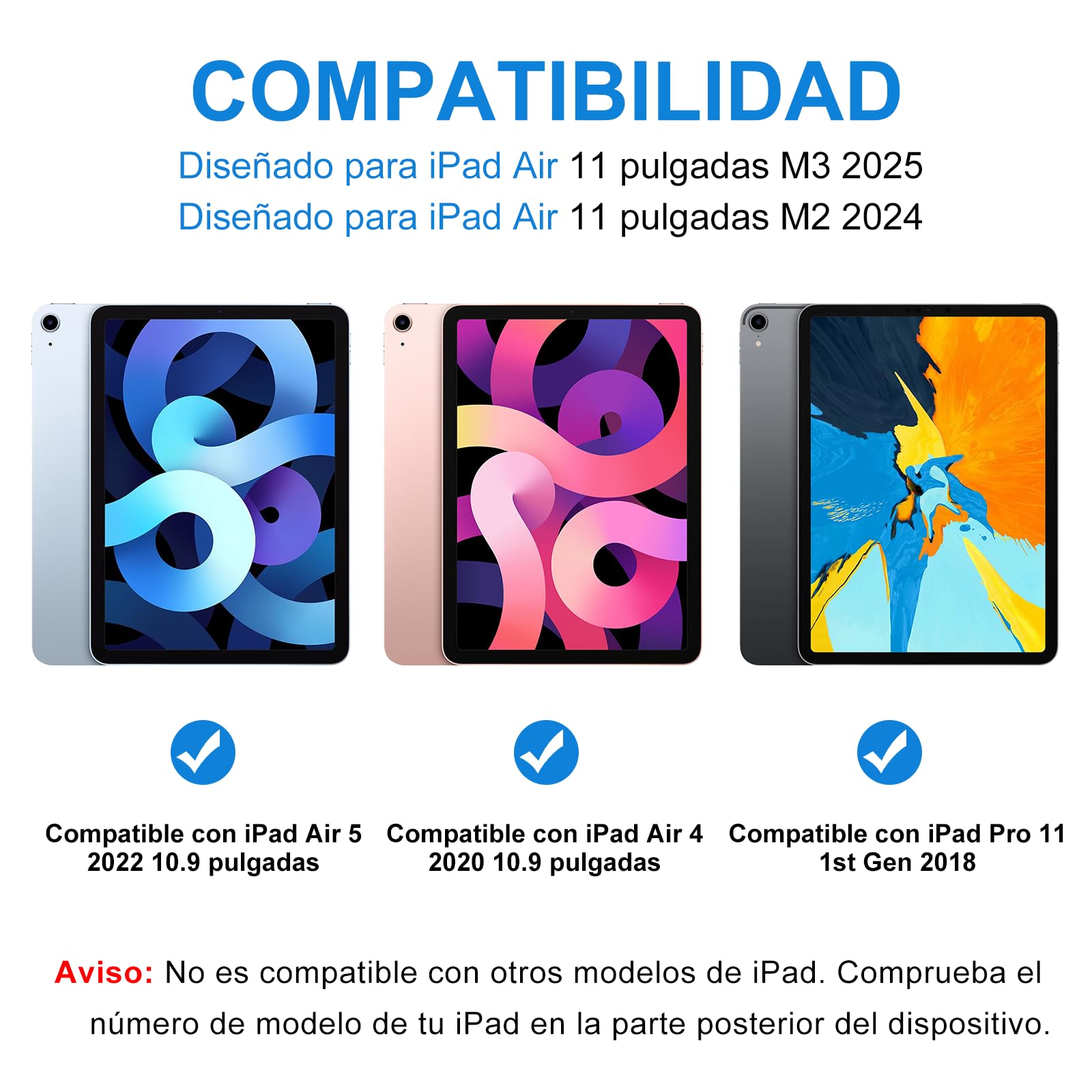 Funda con Teclado para iPad Air 11 M2 M3/5ª y 4ª Gen 10.9" 2022/2020, Auto Sleep & Wake, Teclado QWERTY Español, Funda con Portalápices Bluetooth Magnético Desmontable para iPad Pro 11" 2018 (Rosa)