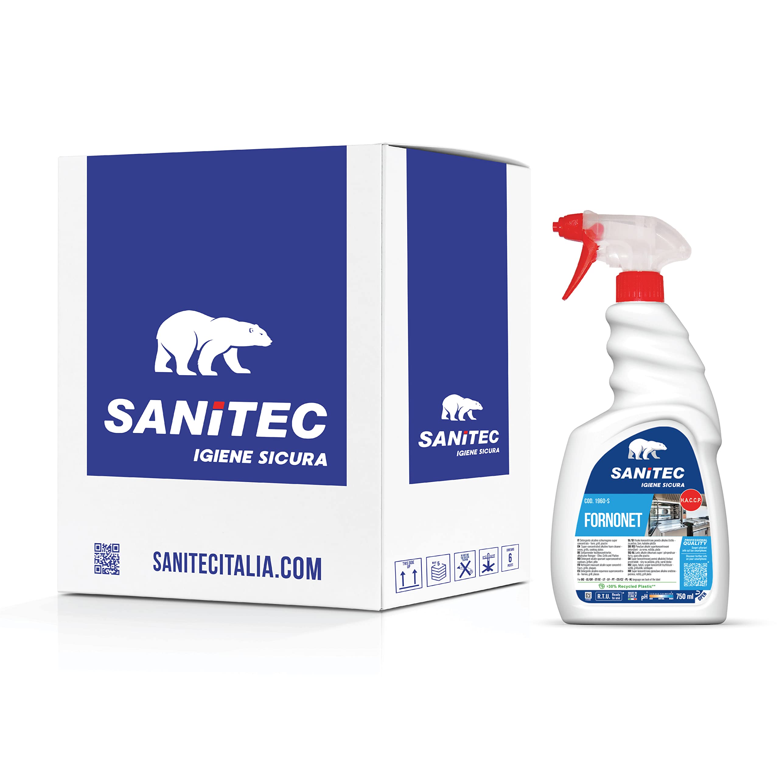 Sanitec Detergente Alcalino Schiumogeno Super Concentrato per Forni Grill e Piastre 6 Flaconi 750 ml