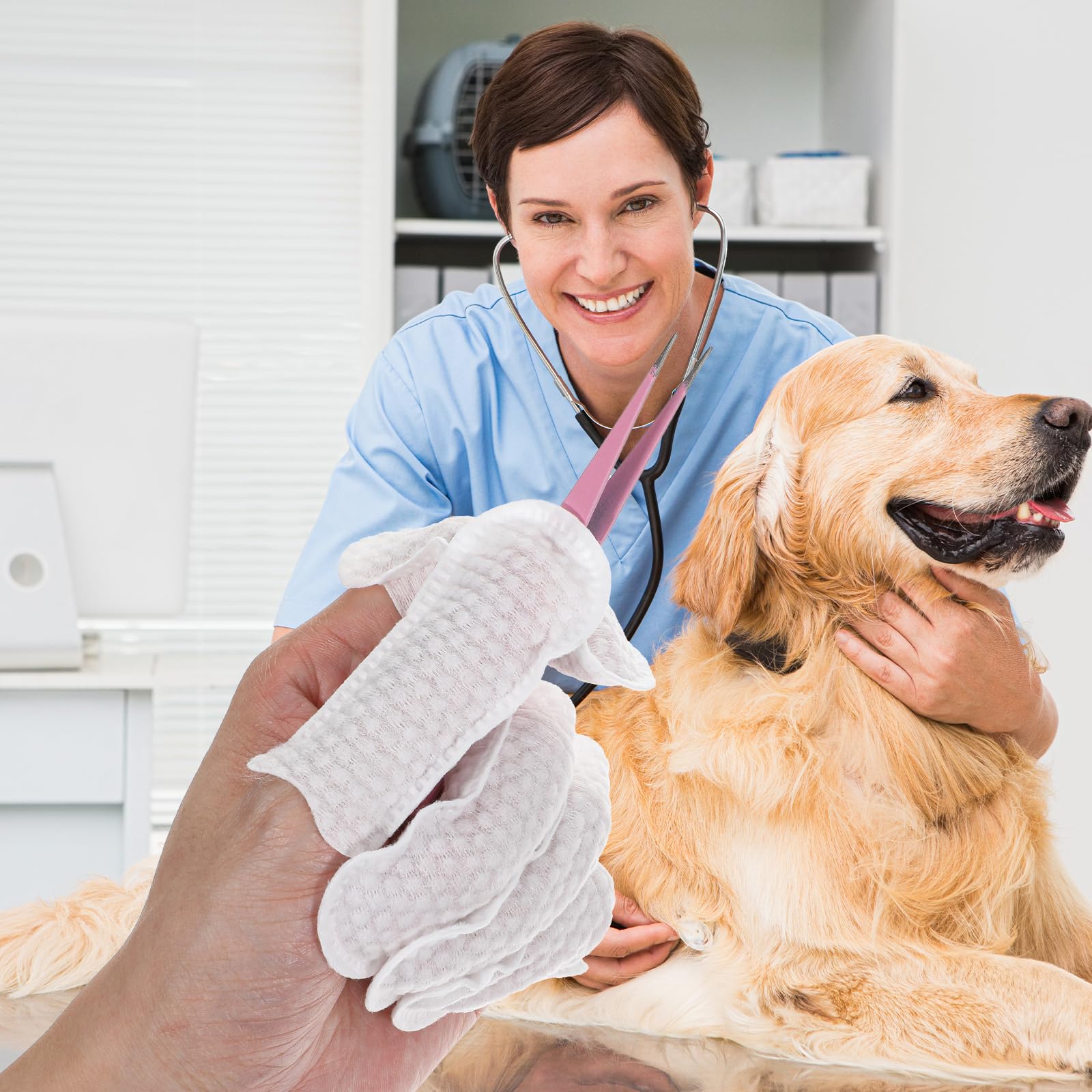 100Pcs Disposable Cotton Finger Cots, Disposable Breathable Pet Ear Wipe Finger Gloves for Dogs Cats Ear Cleaning, Small Glove Sleeves for Pet Cleaning - image 5