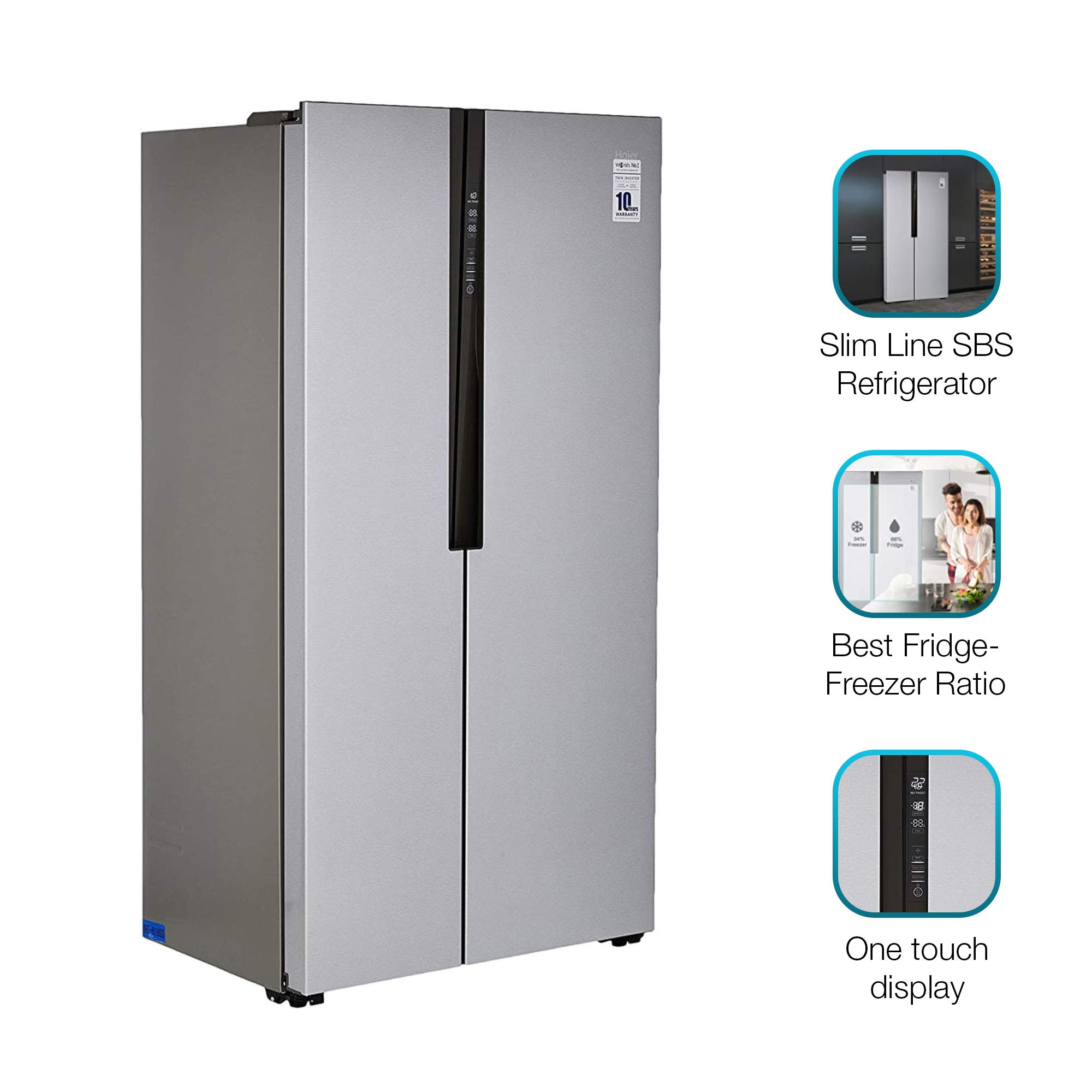 Haier 565 L Inverter Side-by-Side Door Refrigerator (HRF-619SS