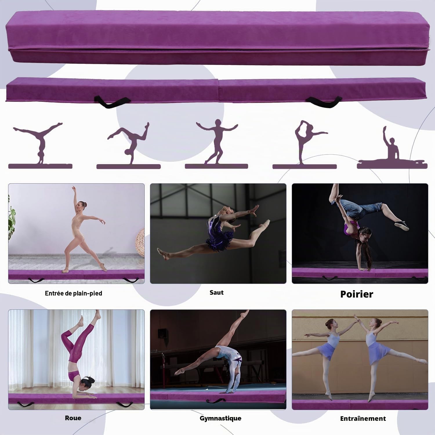 Poutre Gymnastique Pliable 240 cm, Poutre de Gymnastique Entraînement Portative pour Enfants et Adultes, Poutre d'equilibre vec Sac de Transport, pour débutants et Gymnastes Professionnels