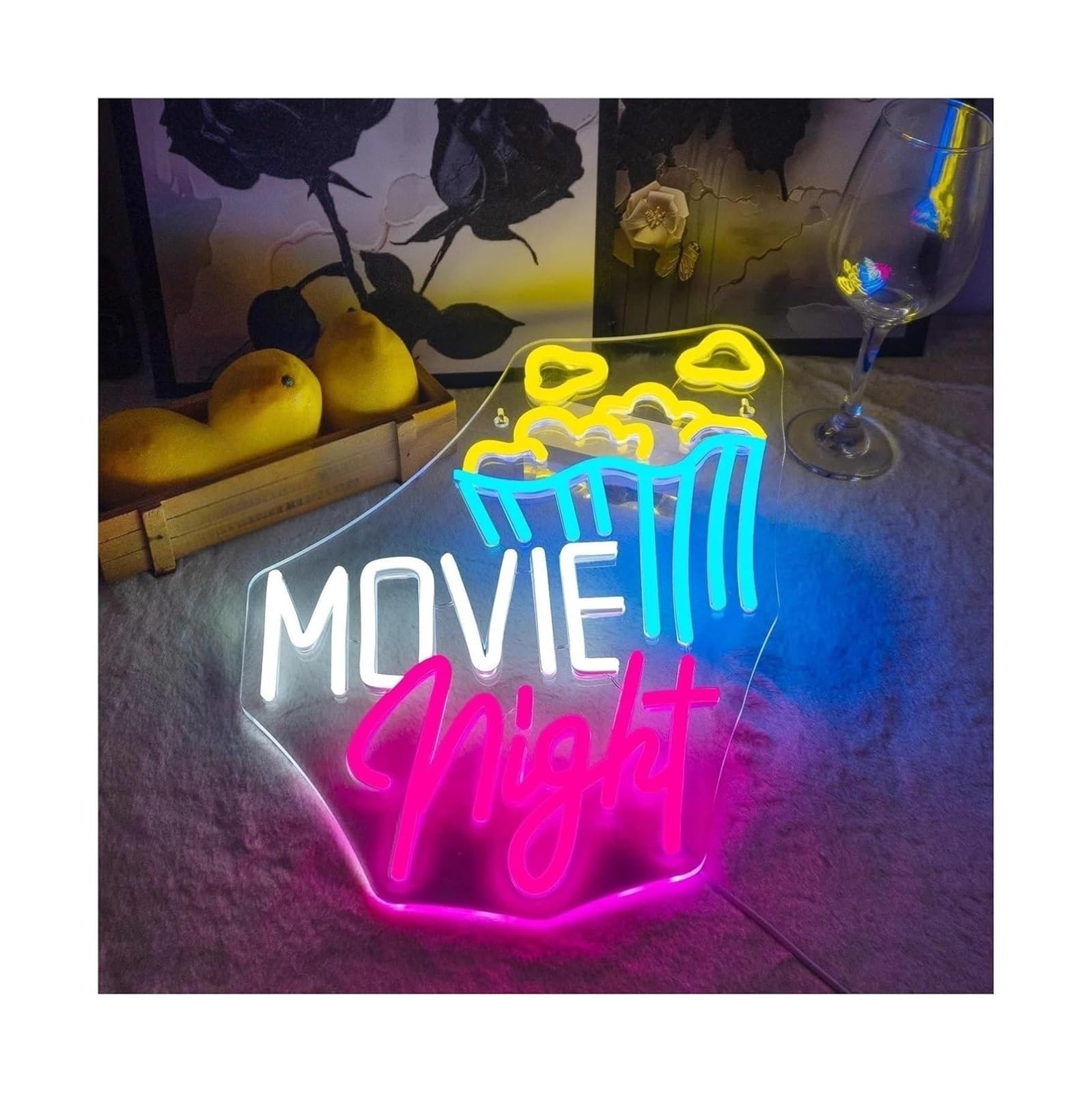 LED Lampada al neon Lampada da parete per popcorn, decorazione per sala cinema, luce al neon per, serata cinematografica(30.5X32cm)