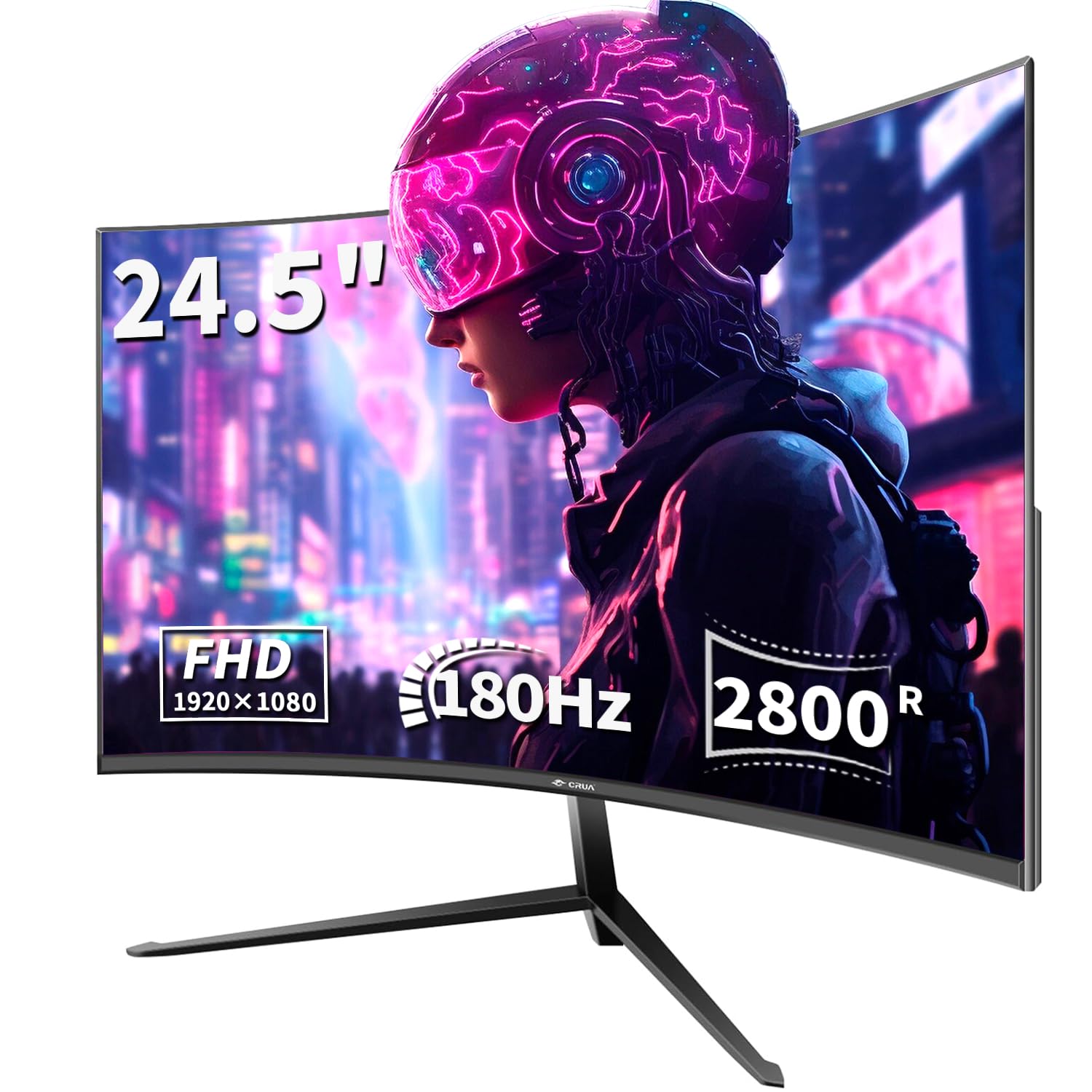 CRUA 24.5 Inch 180Hz Curved Gaming Monitor, Full HD 1080P, 1ms GTG, FreeSync, Low Motion Blur, Eye Care, Frameless Design, HDMI DisplayPort, VESA Mount, Black