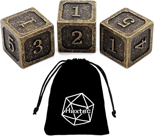 Haxtec Juego de 3 dados de metal D6 para Dungeons and Dragons D&D RPG-Antique Bronze