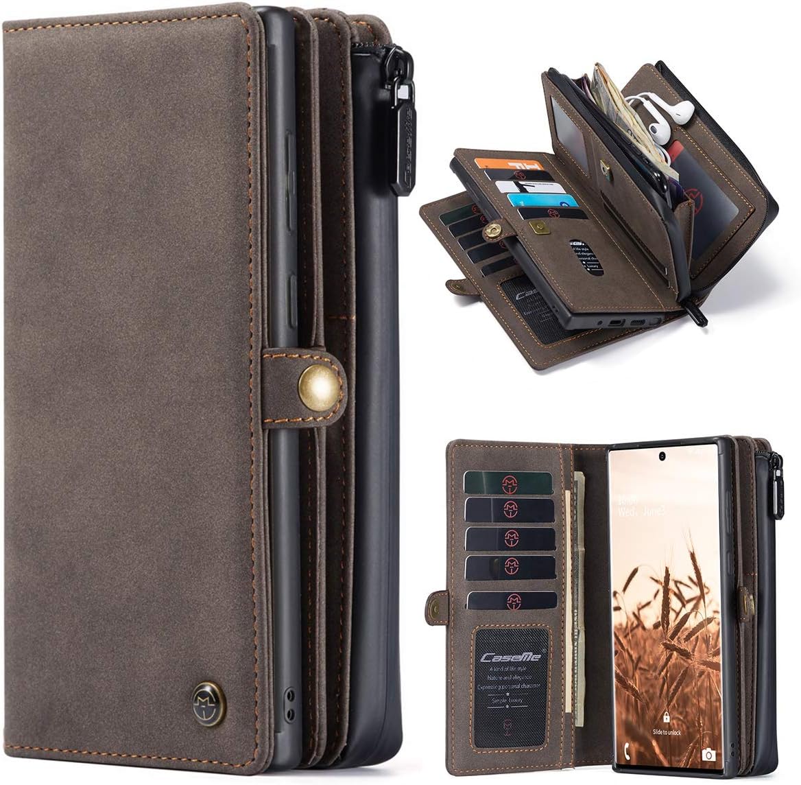HAII Galaxy Note 20 Ultra Wallet Case,Multi-Functional Leather Purse Flip Cover Zipper Wallet Case with Card Slots & Detachable Magnetic Phone Case for Samsung Galaxy Note 20 Ultra 5G 6.9 inch(Coffee)