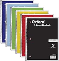 Oxford Spiral Notebooks 6 Pack, College Ruled 1-Subject, 8x10.5 Inch, 3-Hole Punched Perforated Sheets, Assorted Colors