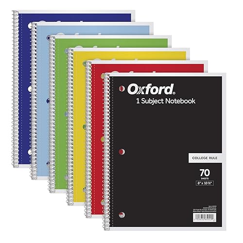 Oxford Spiral Notebook 6 Pack, 1 Subject, College Ruled Paper,