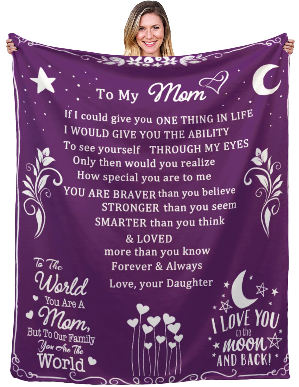 Opalntus Gifts for Mom,Best Birthday Gifts for Mom from Daughter Son, Premium Dear Mom Blanket Presents for Mother's Day, Christmas, Valentine's Day, Moms Bed Blanket Gift 50" x 60" Aubergine